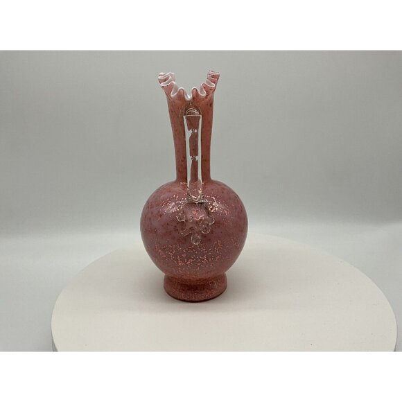 Stevens And Williams VTG Pink Cased Glass Blown Vase w/Thorn Handles Mica Flakes - Picture 6 of 16